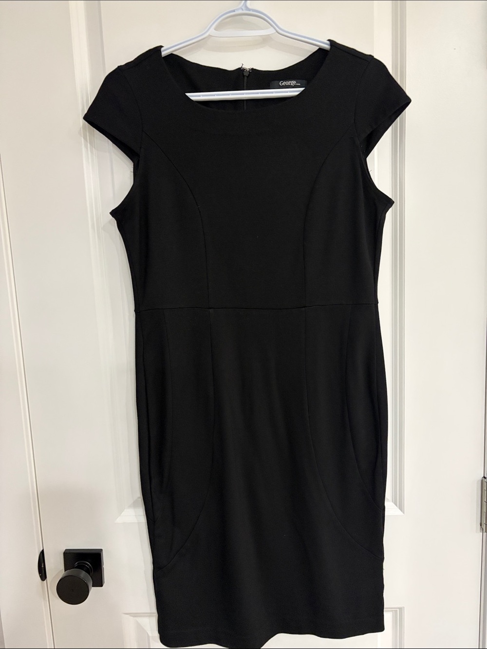 George Black Cap-Sleeve Midi Sheath Dress